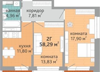 Продаю двухкомнатную квартиру, 58.3 м2, Екатеринбург, Верх-Исетский район