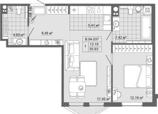1-комнатная квартира на продажу, 55.8 м2, Санкт-Петербург, 12-я линия Васильевского острова, 41к1литЖ, муниципальный округ Васильевский