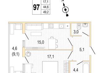 Продажа однокомнатной квартиры, 49.1 м2, Санкт-Петербург, проспект Патриотов, 35