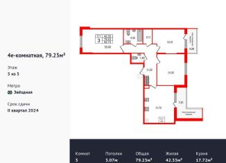 Продается 3-ком. квартира, 79.2 м2, Санкт-Петербург, муниципальный округ Пулковский Меридиан