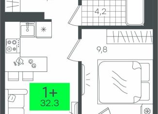 Однокомнатная квартира на продажу, 32.3 м2, деревня Дударева, улица Сергея Джанбровского, 2, ЖК Андерсен Парк