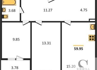 Продаю 2-комнатную квартиру, 60 м2, посёлок Элитный, Венская улица, 11