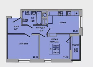Продается 2-ком. квартира, 48.3 м2, Батайск, ЖК Пальмира 2.0