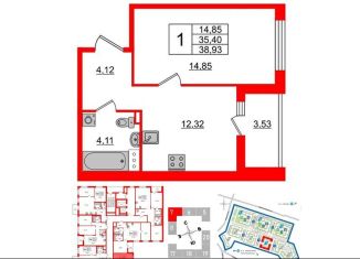 Продается 1-ком. квартира, 38.9 м2, Санкт-Петербург, ЖК Чёрная Речка