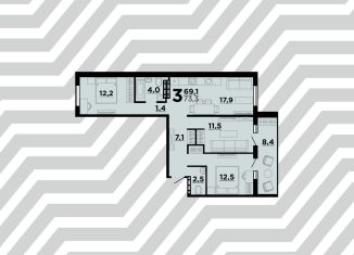 Продажа трехкомнатной квартиры, 73.3 м2, Волгоград, ЖК Парк Европейский