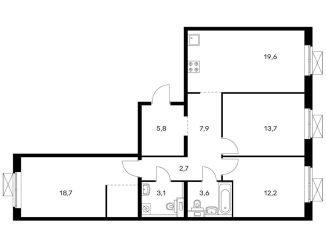 Продается трехкомнатная квартира, 87.3 м2, рабочий посёлок Боброво, Крымская улица, 19