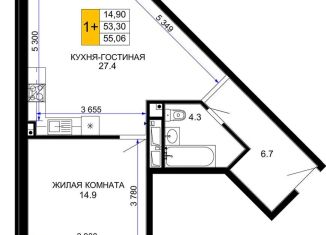 Продажа 1-ком. квартиры, 55.1 м2, Краснодар