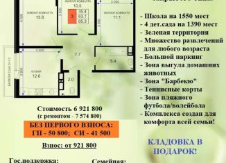 Продажа 3-комнатной квартиры, 66 м2, Краснодар, ЖК Дыхание