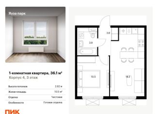 Продаю однокомнатную квартиру, 36.1 м2, Московская область, жилой комплекс Яуза Парк, 4