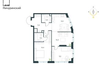 Продается трехкомнатная квартира, 73.2 м2, Москва, метро Мичуринский проспект, жилой комплекс Левел Мичуринский, к9