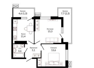 2-комнатная квартира на продажу, 52.6 м2, Краснодар