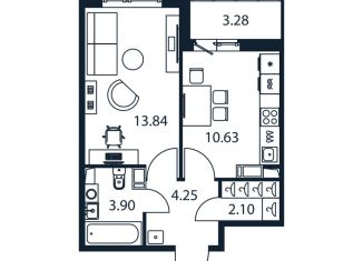 Продажа 1-комнатной квартиры, 36.4 м2, Мурино