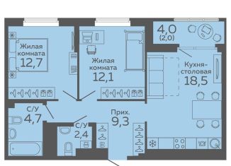 Продам 2-комнатную квартиру, 61.7 м2, Екатеринбург, Октябрьский район