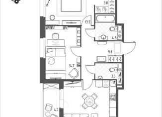 Двухкомнатная квартира на продажу, 69.6 м2, Омская область, микрорайон Зелёная Река, 11
