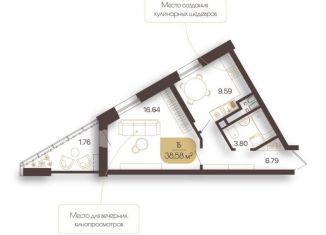 Однокомнатная квартира на продажу, 38.6 м2, Татарстан