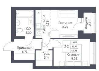 Продается двухкомнатная квартира, 39.8 м2, Новосибирск, Калининский район