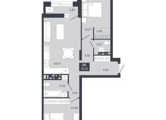 Продам 2-комнатную квартиру, 73 м2, Тюмень