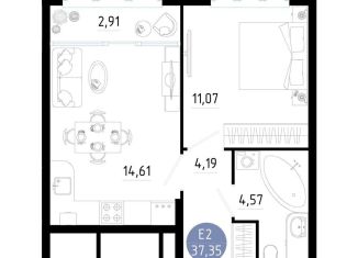 Продажа однокомнатной квартиры, 37.4 м2, Рязань