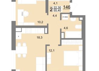 Продается двухкомнатная квартира, 55.4 м2, Екатеринбург, ЖК Новый ВИЗ