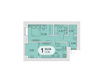 1-комнатная квартира на продажу, 44.6 м2, посёлок Мичуринский, микрорайон Мегаполис-Парк, 23к2
