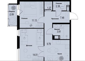 Продажа 2-комнатной квартиры, 50.8 м2, Мурино