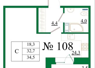 Продается квартира студия, 34.5 м2, Гатчина, Медицинский проезд