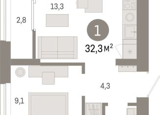Однокомнатная квартира на продажу, 32.3 м2, Тюмень