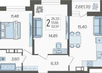 Продажа 2-комнатной квартиры, 53 м2, Краснодар