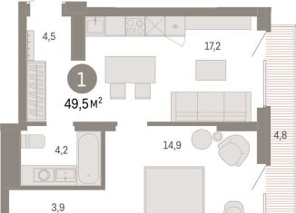 1-комнатная квартира на продажу, 49.5 м2, Омск