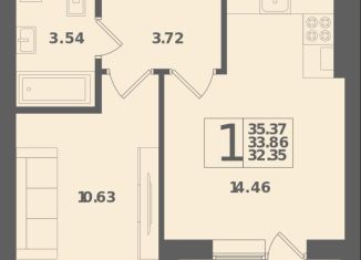 Продам 1-комнатную квартиру, 35.4 м2, Калининградская область