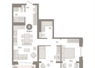 Продажа 2-комнатной квартиры, 74.9 м2, Москва