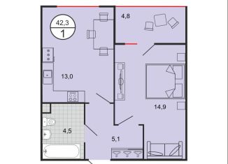 Продам 1-комнатную квартиру, 42.3 м2, Ставрополь