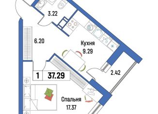 Продажа однокомнатной квартиры, 37.3 м2, Мурино, ЖК Урбанист
