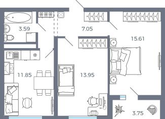 Продажа 2-ком. квартиры, 53.9 м2, село Николаевка