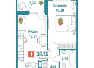 Продаю однокомнатную квартиру, 38.4 м2, Ленинградская область