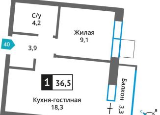 Продам 1-комнатную квартиру, 36.5 м2, Московская область, Родниковая улица