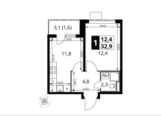Продам 1-комнатную квартиру, 32.9 м2, деревня Сапроново