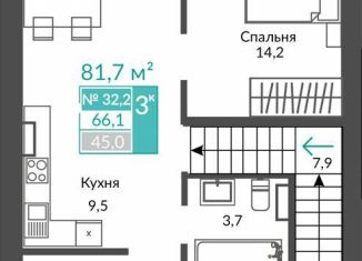 Продаю квартиру со свободной планировкой, 81.7 м2, Крым