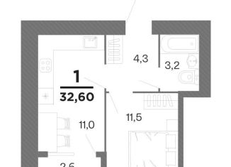 Однокомнатная квартира на продажу, 31.3 м2, Рязань