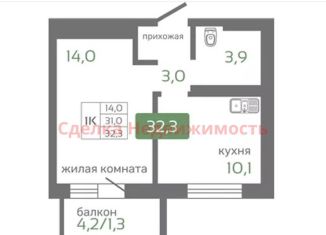 Продается 1-комнатная квартира, 32.3 м2, Красноярск, Октябрьский район