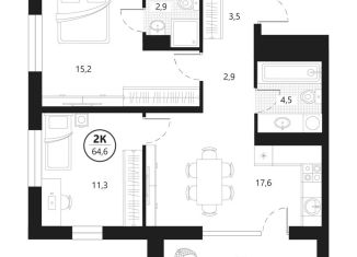 Продажа двухкомнатной квартиры, 64.6 м2, Тюмень, улица Разведчика Кузнецова, 16