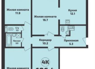 Продается четырехкомнатная квартира, 106.4 м2, Новосибирская область, Каспийская улица, 6