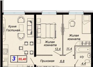 Продам трехкомнатную квартиру, 55.4 м2, Краснодарский край