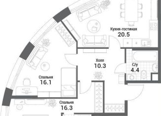 2-комнатная квартира на продажу, 71.3 м2, Москва, жилой комплекс Нагатино Ай-Ленд, к1
