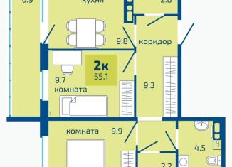 Продам двухкомнатную квартиру, 55.1 м2, Пермь
