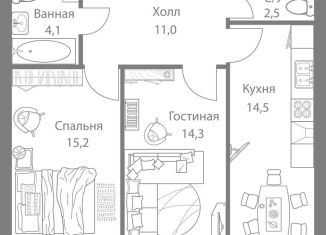 Двухкомнатная квартира на продажу, 61.6 м2, Москва, ЗАО