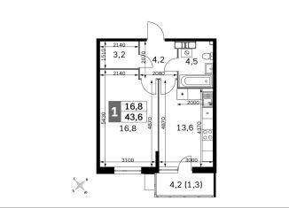Продам однокомнатную квартиру, 43.6 м2, Калужская область