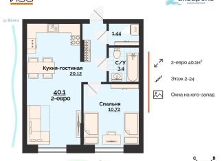Продается 2-комнатная квартира, 40.1 м2, Ульяновск