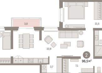 2-комнатная квартира на продажу, 96.5 м2, Тюмень