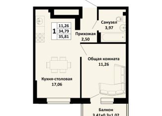 1-комнатная квартира на продажу, 35.8 м2, Краснодарский край